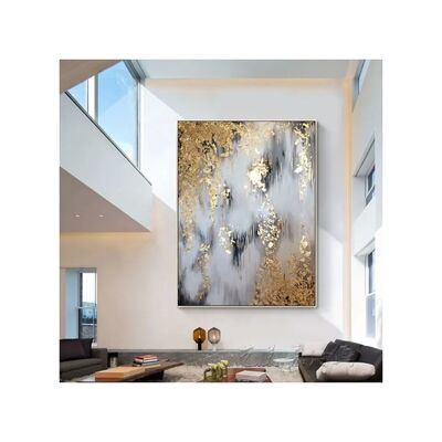 Gold Abstract Foil Hand Painted Oil Painting with Hand Applied Gold Leaf - Customized Size Wall Decor Canvas Art