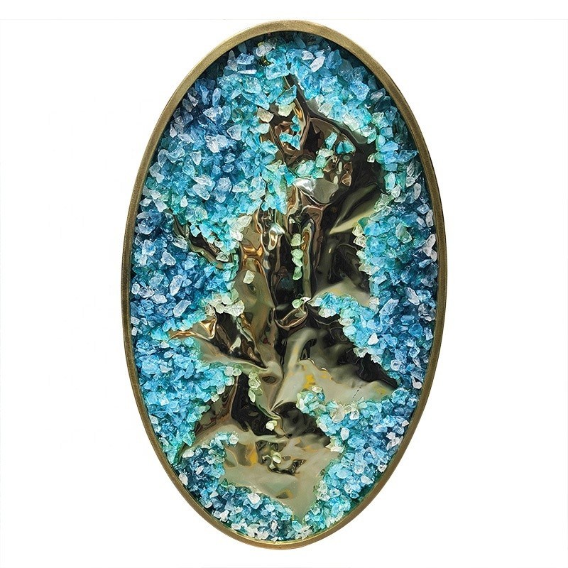 Round Abstract 3D Metal Art Painting Handmade Ink Paintings Wall Arts With Frame