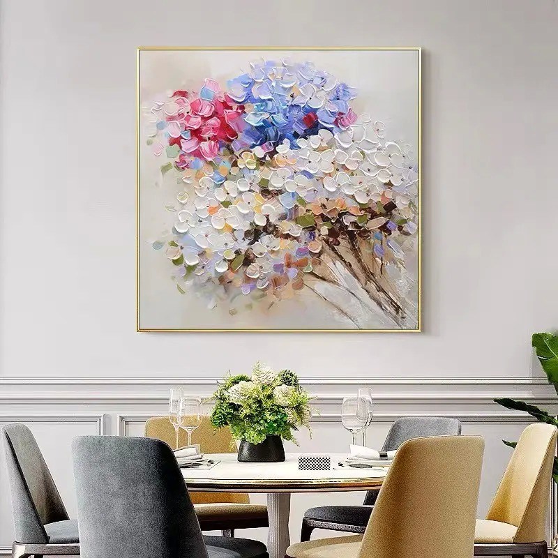 Hand Painted Landscape Oil Painting Simple Texture Art Hanging Painting Hydrangea Happy Loving Flower