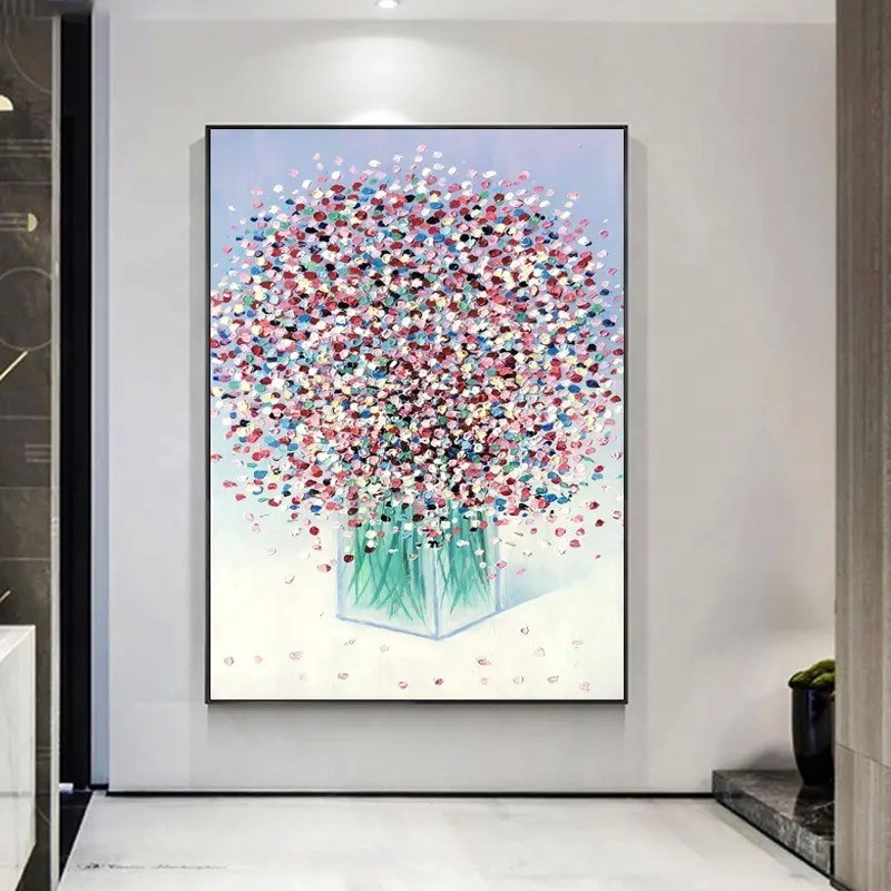 Modern Style Hand Painted Oil Painting Abstract Colorful Flower Canvas 6 Color for Living Room Home Decor